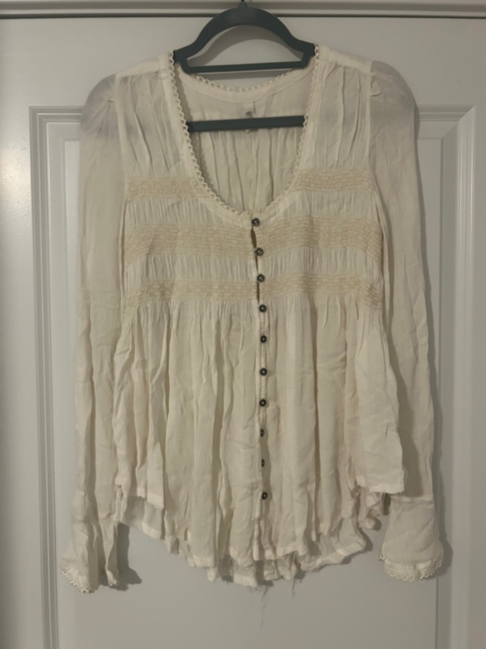 Free People Cream Button-Front Peasant Blouse